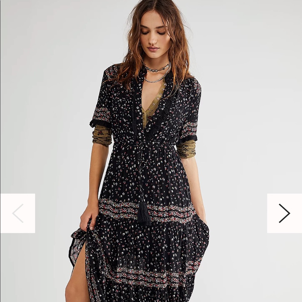 Free People Rare Feelings Maxi Dress in ‘Black Combo’, XS